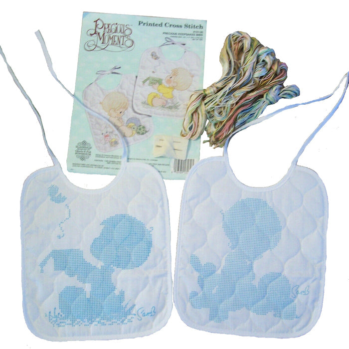 Precious Moments 2pc Baby Bib Set Stamped Counted Cross Stitch Kit or PDF Pattern Chart Instructions 'Precious Keepsakes' Instructions