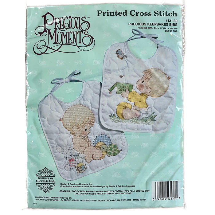 Precious Moments 2pc Baby Bib Set Stamped Counted Cross Stitch Kit or PDF Pattern Chart Instructions 'Precious Keepsakes' Instructions