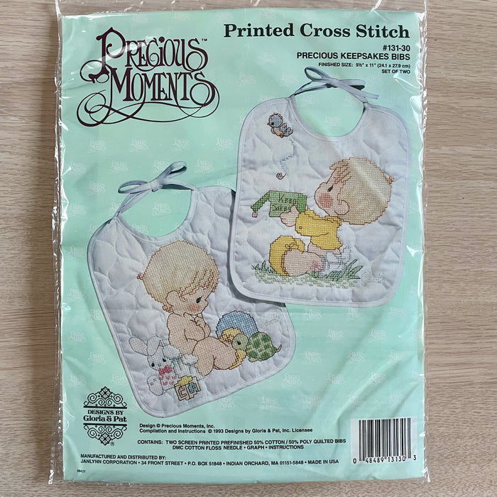 Precious Moments 2pc Baby Bib Set Stamped Counted Cross Stitch Kit or PDF Pattern Chart Instructions 'Precious Keepsakes' Instructions
