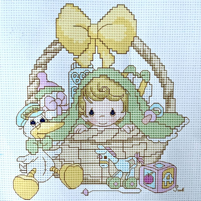 Precious Moments Baby In Basket Cross Stitch Pattern
