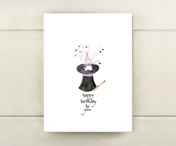 Rabbit in Hat Birthday Card