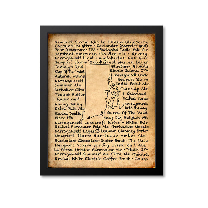 Rhode Island Beer Map Art Print