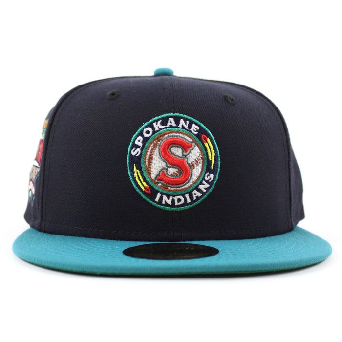 SPOKANE INDIANS SPOKANE INDIANS PATCH New Era 59Fifty Fitted Hat ( NAVY AQUA GREEN Under Brim)