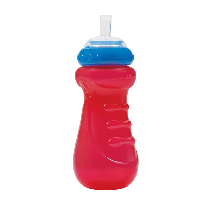 The Nuby Sports Sipper Cup (3 Pack) in red, blue, and yellow features leak-free lids and a transparent straw—ideal for kids who enjoy straw sippy cups.