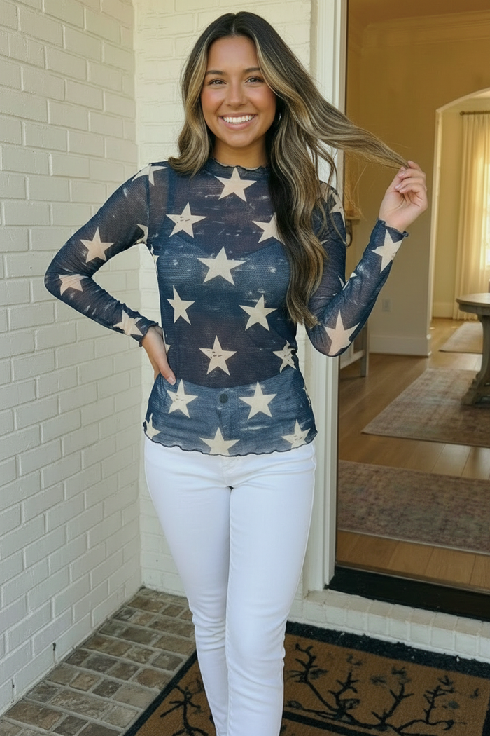 Star Gazer Long Sleeve Mesh Top