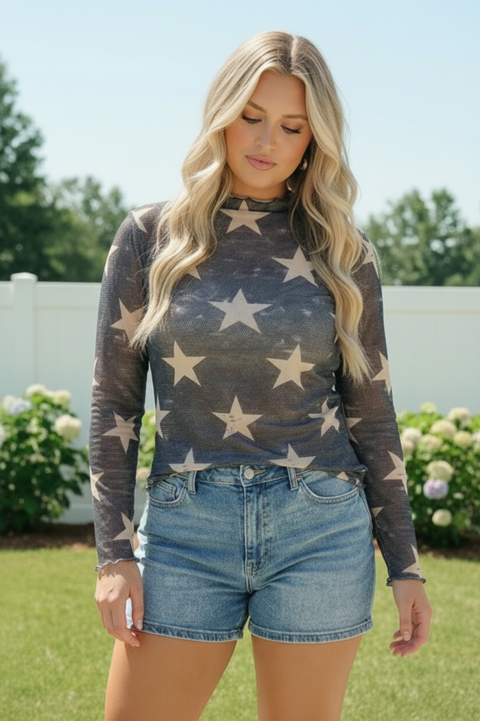 Star Gazer Long Sleeve Mesh Top