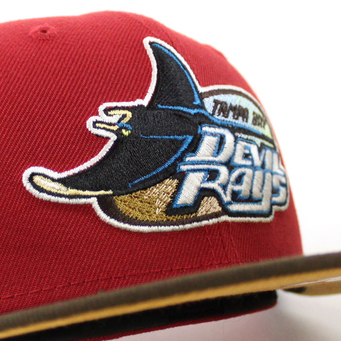 Tampa Bay Devil Rays INAUGURAL SEASON 1998 New Era 59Fifty Fitted Hat (PINOT RED WALNUT PANAMA TAN UnderBrim)