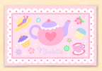 Tea Party Cupcakes Teapot Pink Personalized Placemat 18" x 12" with Alphabet