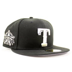 Texas Rangers World Series New Era 59Fifty Fitted hat (Black White Gray Under Brim)