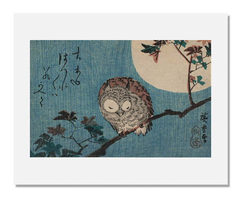 MFA Prints archival replica print of Utagawa Hiroshige I, Small Horned Owl on Maple Branch under Full Moon from the Museum of Fine Arts, Boston collection.