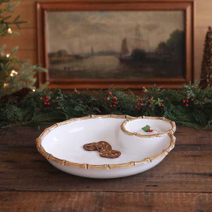 Beatriz Ball Vida Bamboo Large Chip & Dip Bowl — With a small cookie serving and greenery