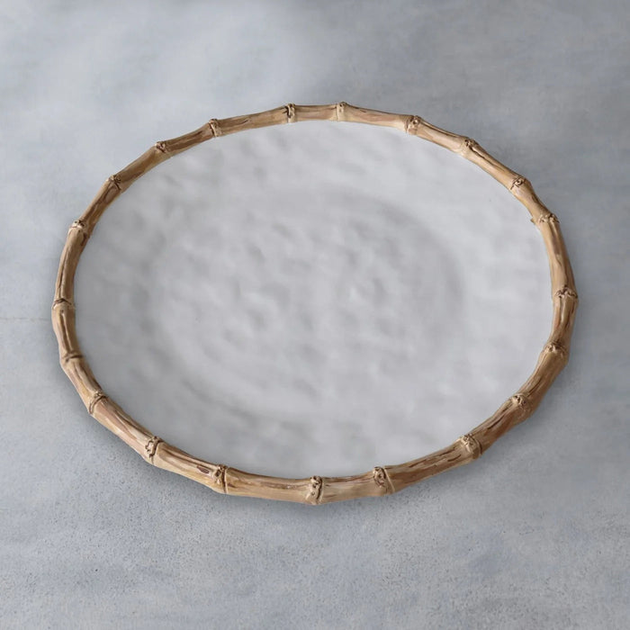 Beatriz Ball Vida Bamboo Round Platter — Empty on a gray surface