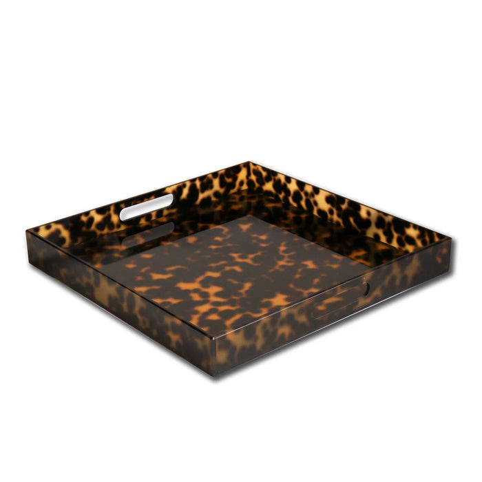 Beatriz Ball Vida Acrylic Tortoise Large Square Tray With Handles — Empty square handled tray isolated on white