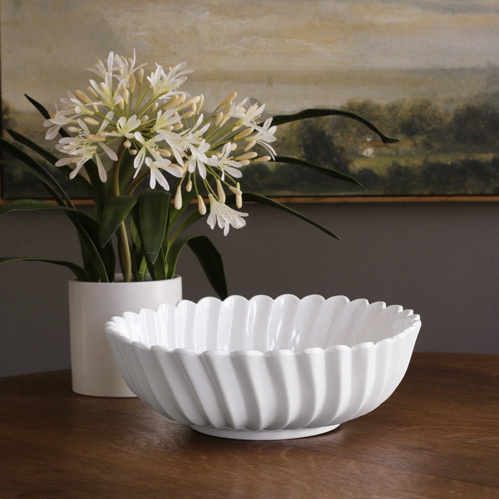 Beatriz Ball Vida Vienna Medium Bowl White — Empty bowl on a wooden surface