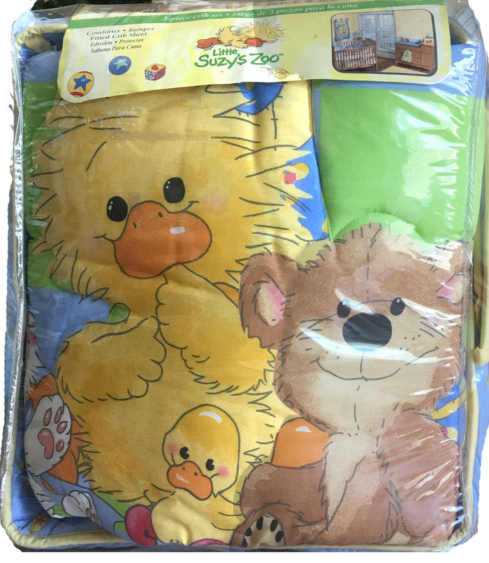 Vintage New Little Suzy's Zoo Witzy's Treasures Baby Crib Bedding Set 5-PC Nursery Collection Baby Blanket Comforter Set & Wall Art Duck Bear Giraffe Animals & Toys Boy Girl 2000 Rare