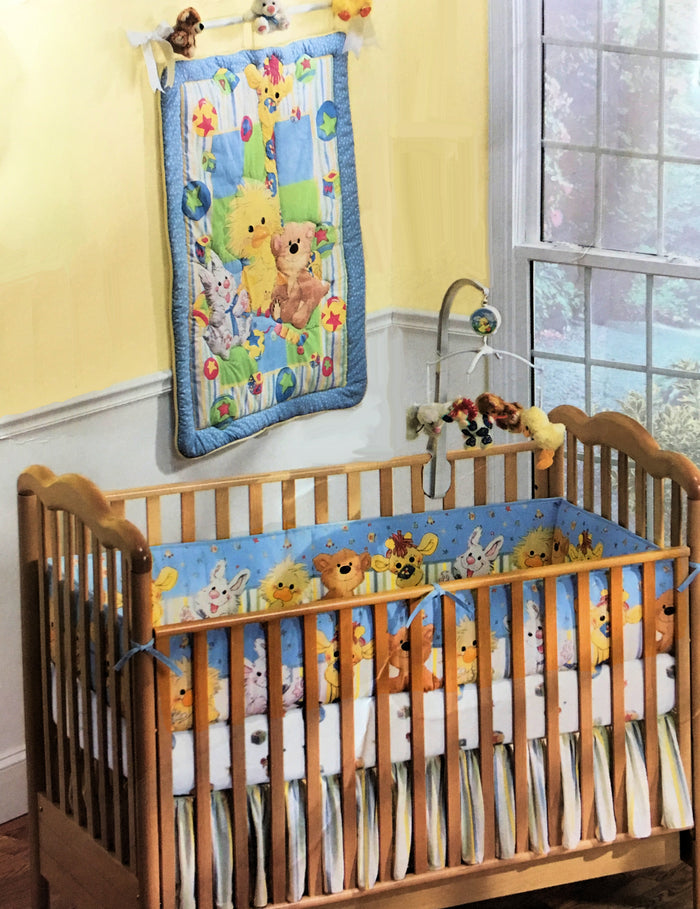 Vintage New Little Suzy's Zoo Witzy's Treasures Baby Crib Bedding Set 5-PC Nursery Collection Baby Blanket Comforter Set & Wall Art Duck Bear Giraffe Animals & Toys Boy Girl 2000 Rare
