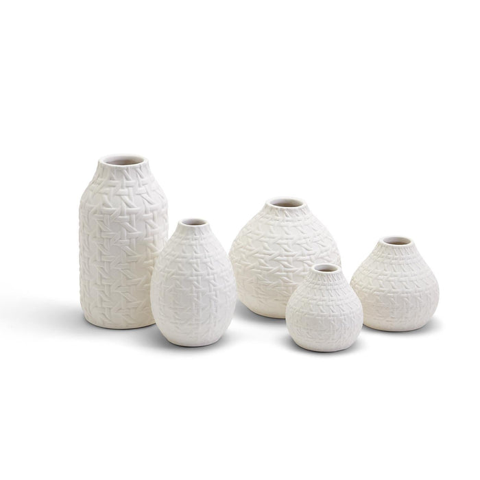 White Embossed Cane Vase - 5 Sizes- Ceramic - The Preppy Bunny