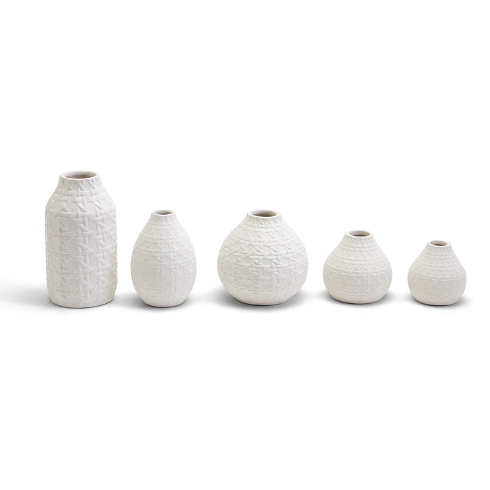 White Embossed Cane Vase - 5 Sizes- Ceramic - The Preppy Bunny