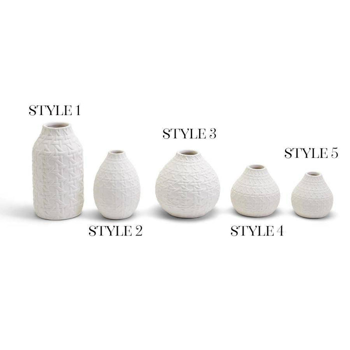 White Embossed Cane Vase - 5 Sizes- Ceramic - The Preppy Bunny