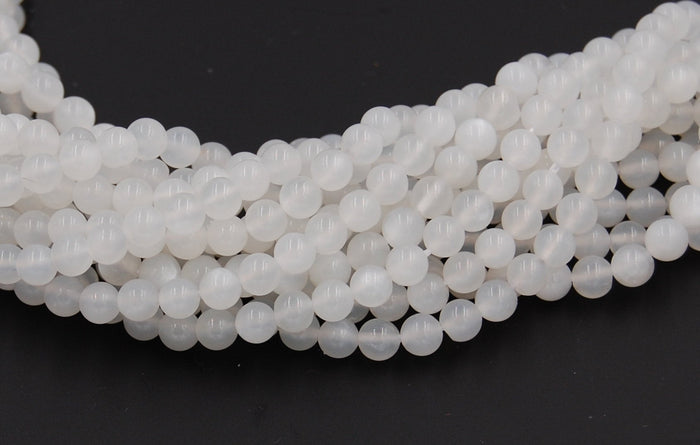 White Moonstone Natural Beads Strands, Round, 4mm -15.75 inch strand