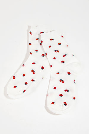 White Strawberry Print Socks