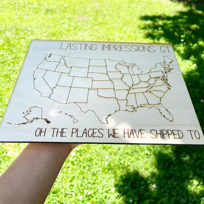 Wholesale | 1 pc | Oh the places we shipped to USA Wood Map