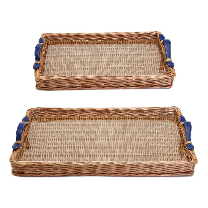 Wicker Rectangle Tray w/ Navy Handles and Acrylic Insert (2 sizes Available) - The Preppy Bunny