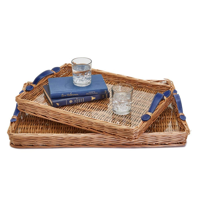 Wicker Rectangle Tray w/ Navy Handles and Acrylic Insert (2 sizes Available) - The Preppy Bunny